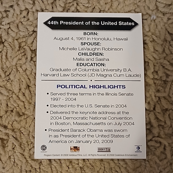 Barack Obama (44th U.S. President) Trading Card - Picture 2 of 3